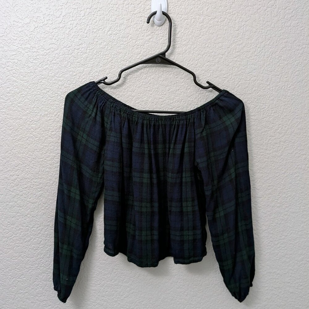 Hollister blue and green plaid off the shoulder blouse - Size XS